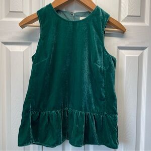 J. Crew size 2 Emerald green velvet peplum top sleeveless Holiday party blouse